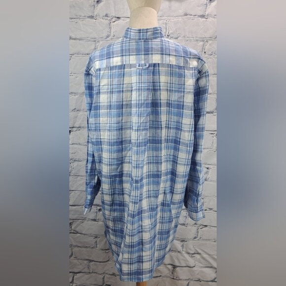 NWT The Sleep Shirt Short Blue Check 100% Linen Canada Plus Size One Size - Picture 9 of 14